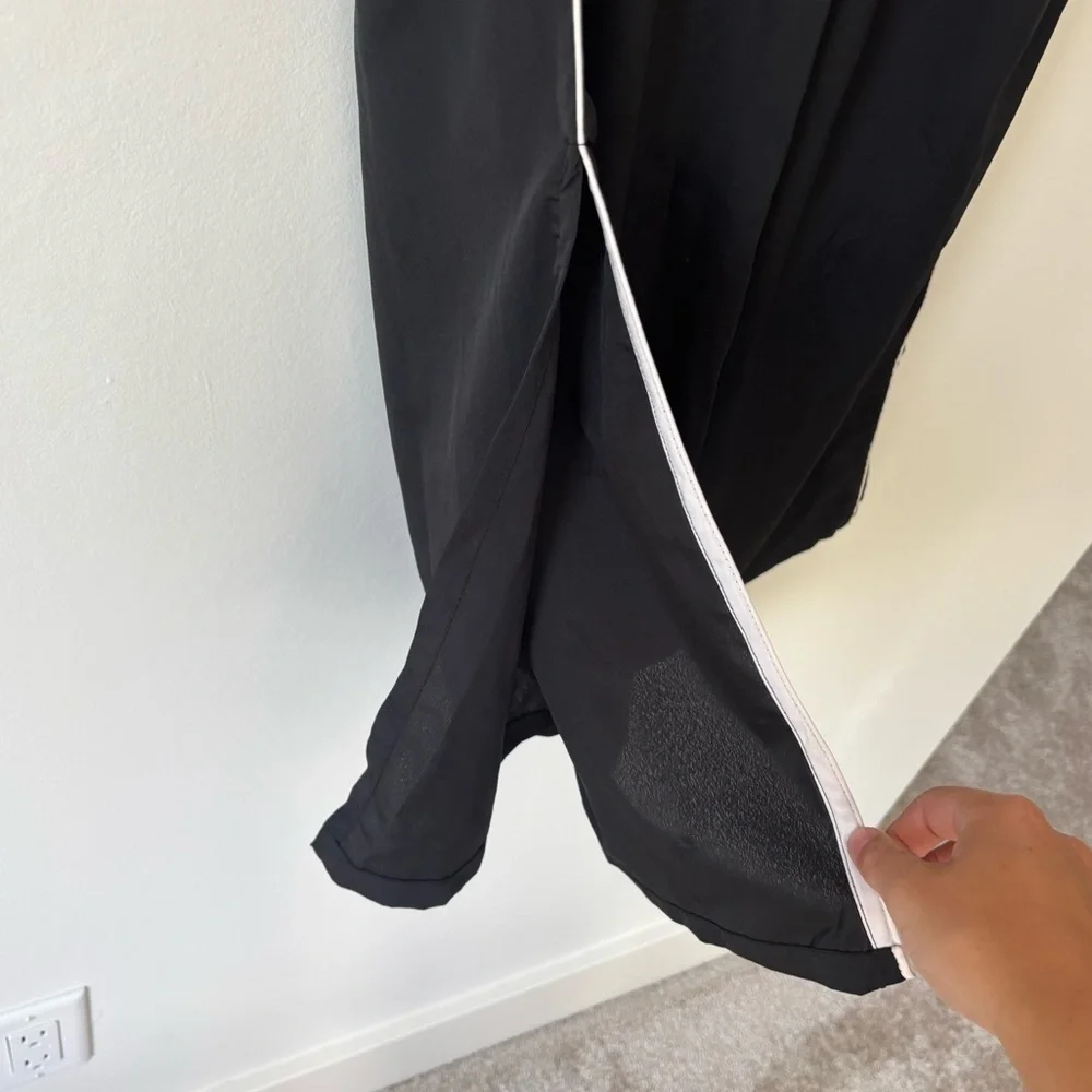Jason Wu Black Wide Leg Straight Pant White Stripe Satin Flowy Track Pant Sporty